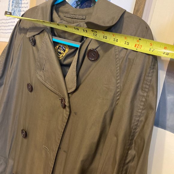 Vintage Burberry Green Silk Trench Coat Sz 6 / M/L - Picture 14 of 16